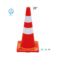 28" Full Orange PVC Flexible Road Cone with Double White Reflective Tape